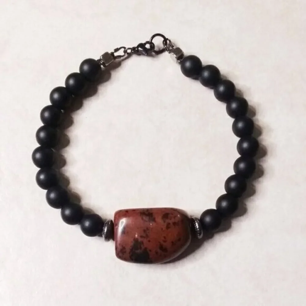 Mahagony Obsidian - Beaded Stone Bracelet - Unisex 8